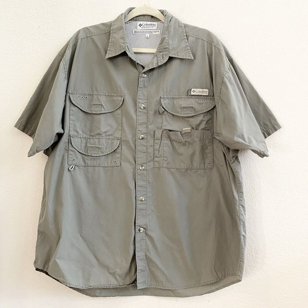 COLUMBIA PFG FISHING / RIVER SHIRT Mens L Green Mesh Lined 100% Cotton